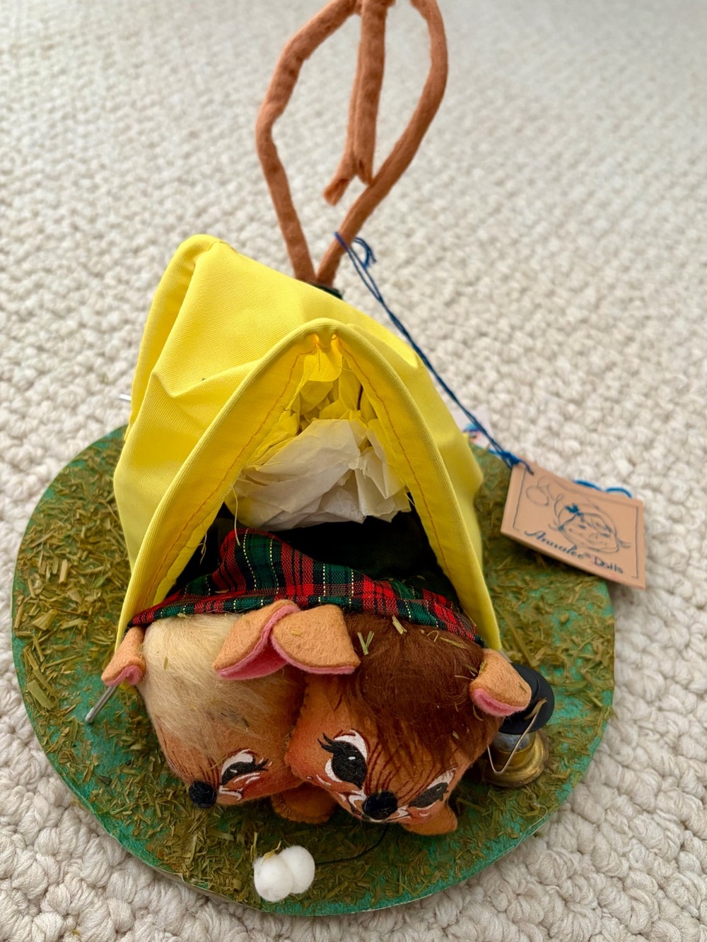Annalee Yellow Camping Tent with Twin Plush Deer in Plaid